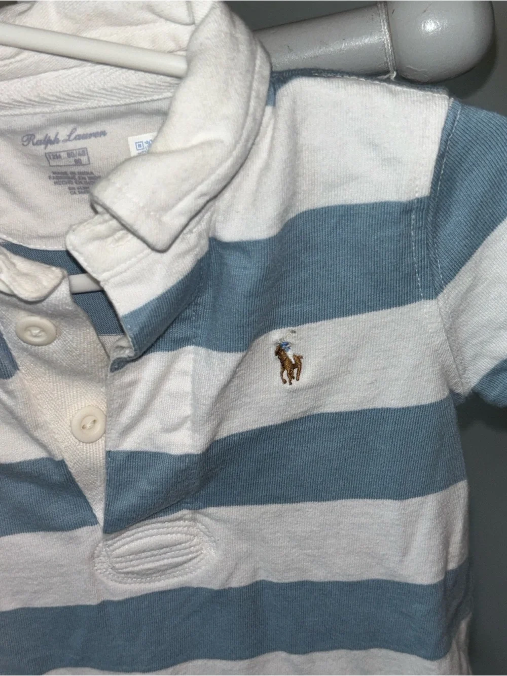 Ralph Lauren 12mos  Boys Blue & White Stripe Polo Romper